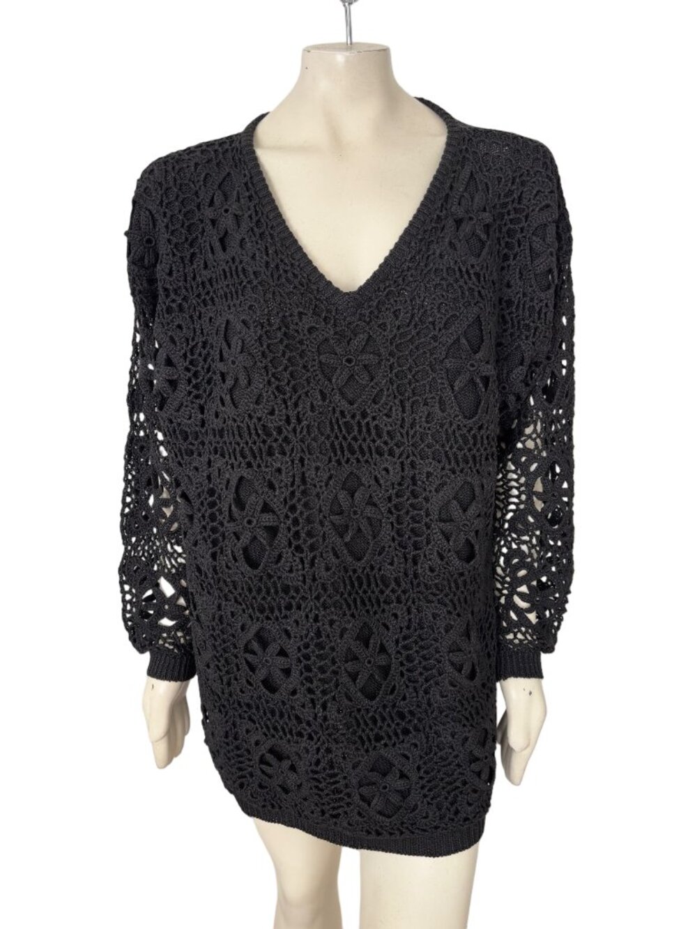 VTG REFERENCE POINT Sweater Knit Guipure Lace Tunic in Black  SZ 1X